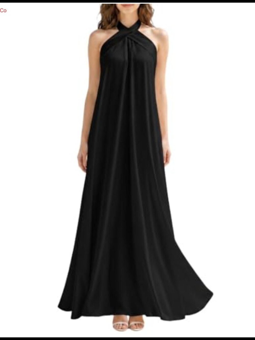 Women's Halter Satin Maxi Dress Sleeveless A-Line Ruffle Swing Flowy Formal Gown